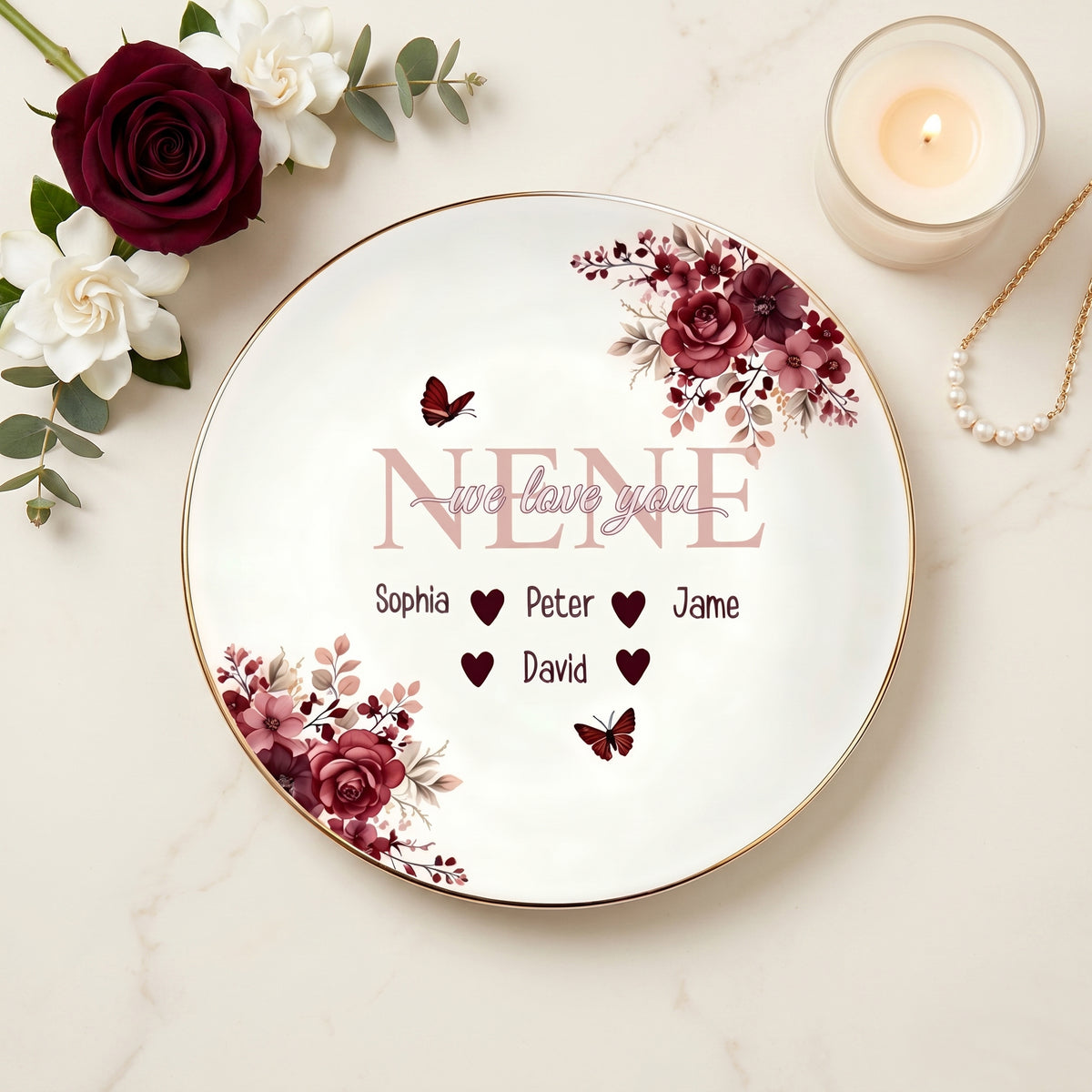 Personalized Mommy Floral Jewelry Dish With 1-4 Kid Names & Titles |  Mother’s Day Gift For Mom Grandma