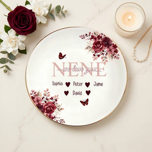 Personalized Mommy Floral Jewelry Dish With 1-4 Kid Names & Titles |  Mother’s Day Gift For Mom Grandma