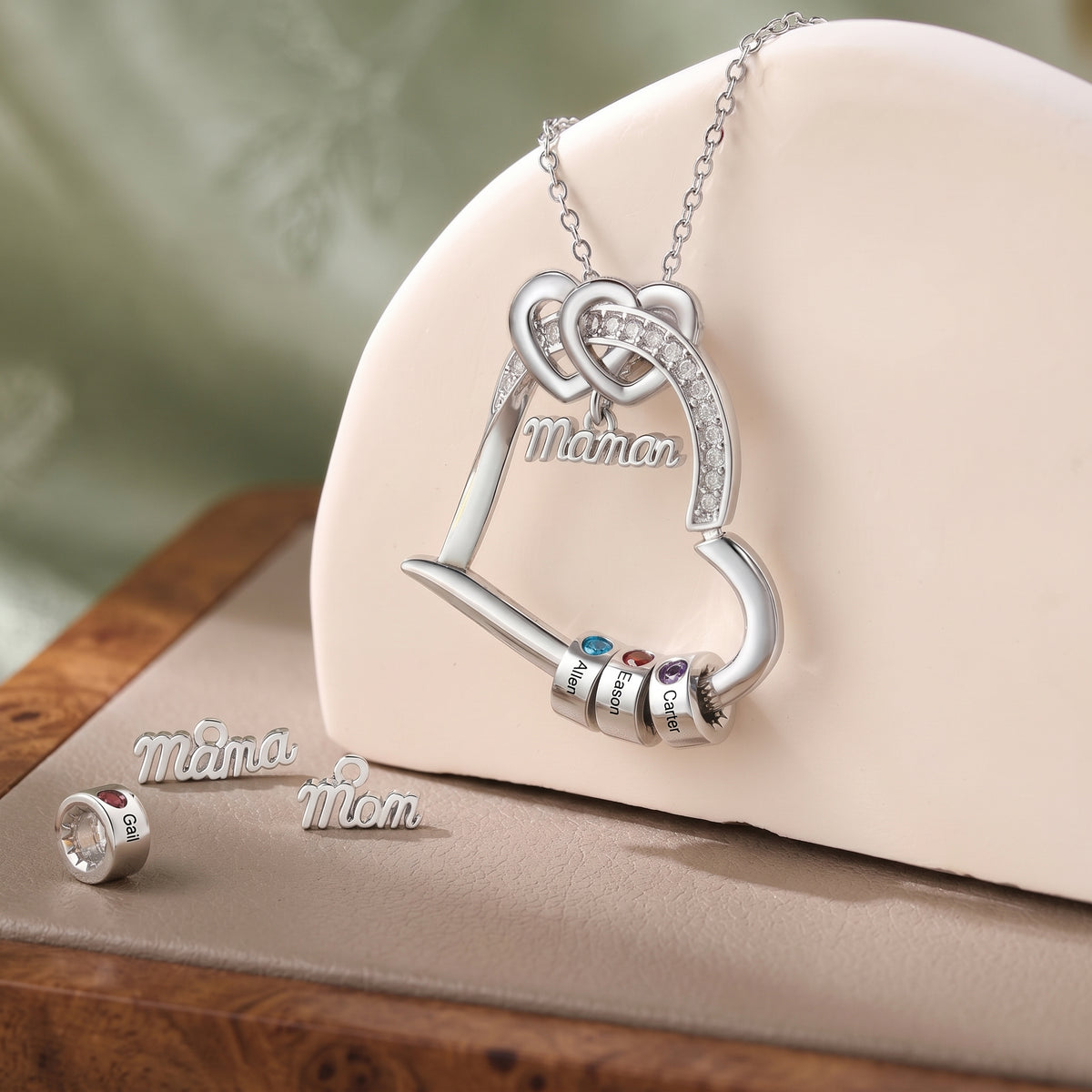 Personalized Mother's Heart Pendant Necklace With 1-5 Names & Birthstones |  Mother’s Day Gift For Mom Grandma