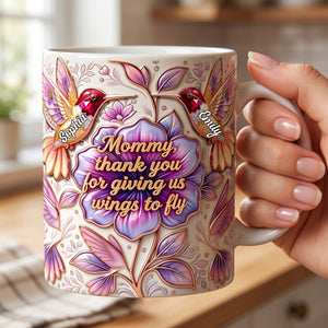 Personalized Hummingbird Coffee Mug With 1-5 Kid Names | Mother’s Day Gift For Mom & Grandma