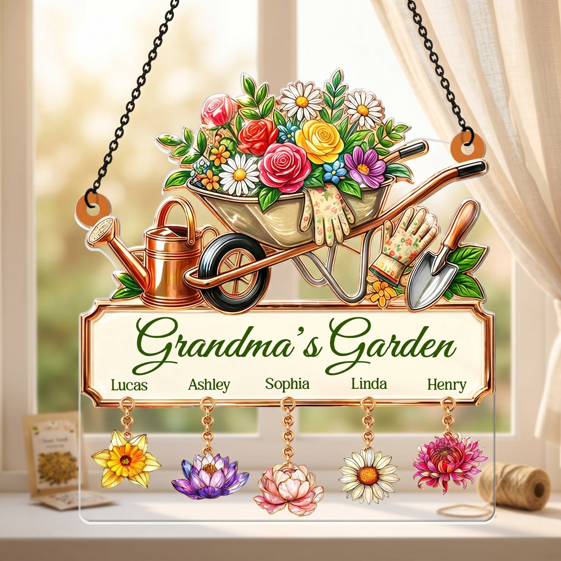Personalized Garden Acrylic Suncatcher With 1-6 Birth Flowers & Names |  Mother’s Day Gift For Grandma
