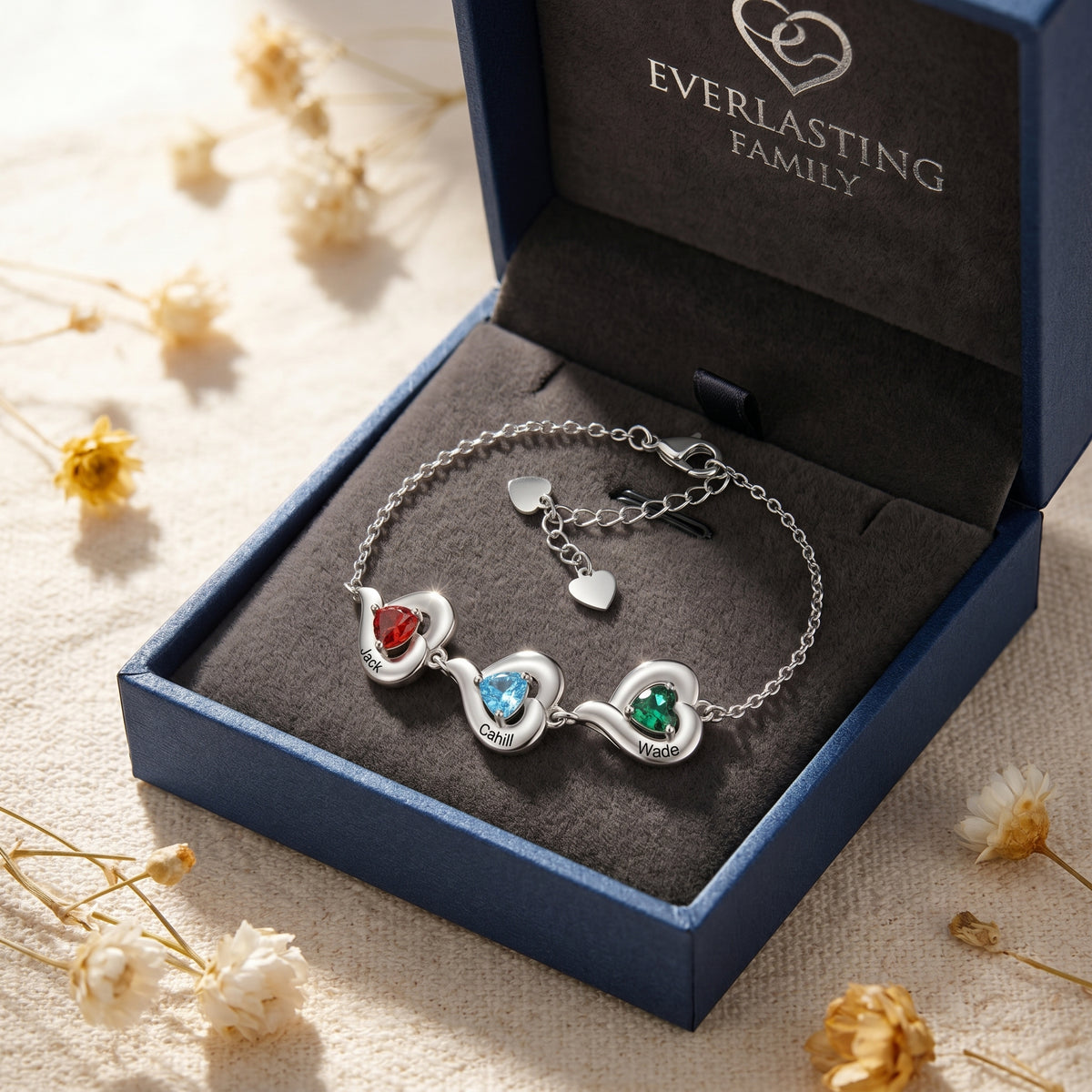 Customized Heart-Shaped Birthstone Bracelet With 1-5 Kid's Names - Mother’s Day Gift For Mom & Grandma