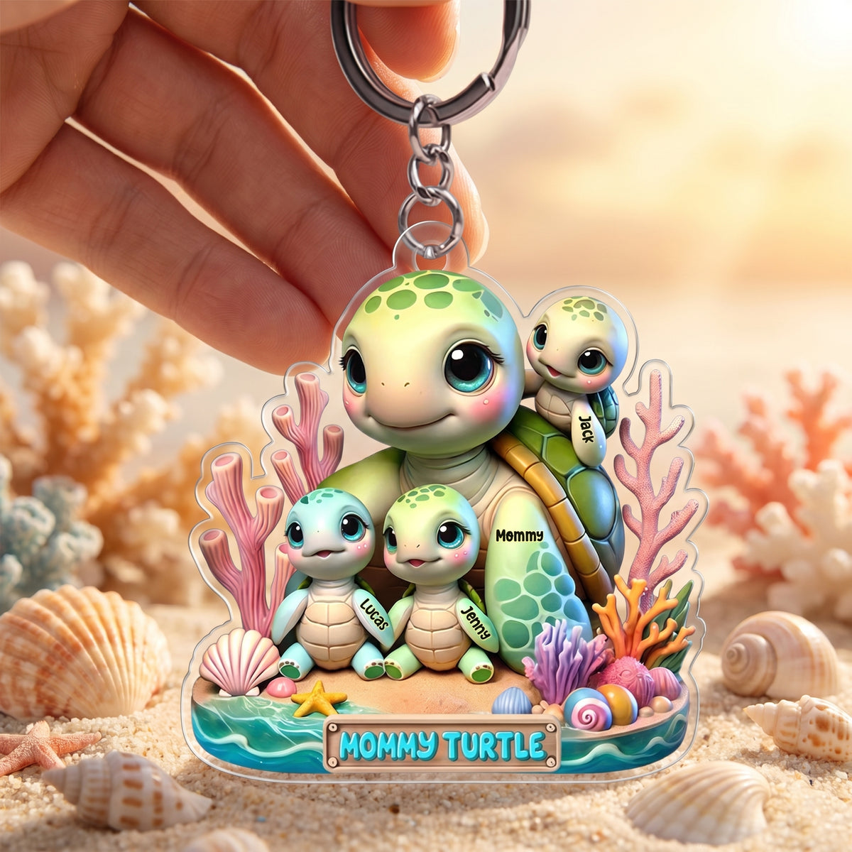 Customized Mommy & Baby Sea Turtle Keychain With Names - Mother's Day Gift For Mom & Wife