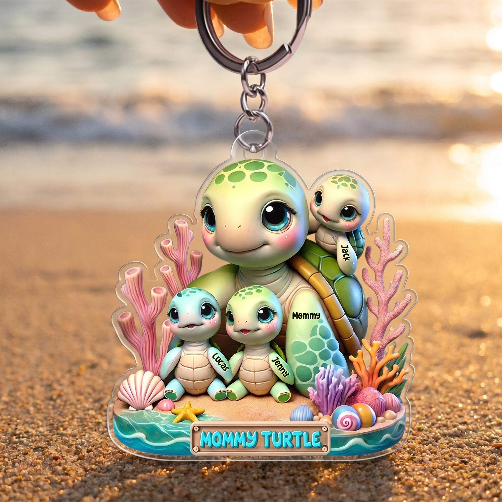 Customized Mommy & Baby Sea Turtle Keychain With Names - Mother's Day Gift For Mom & Wife