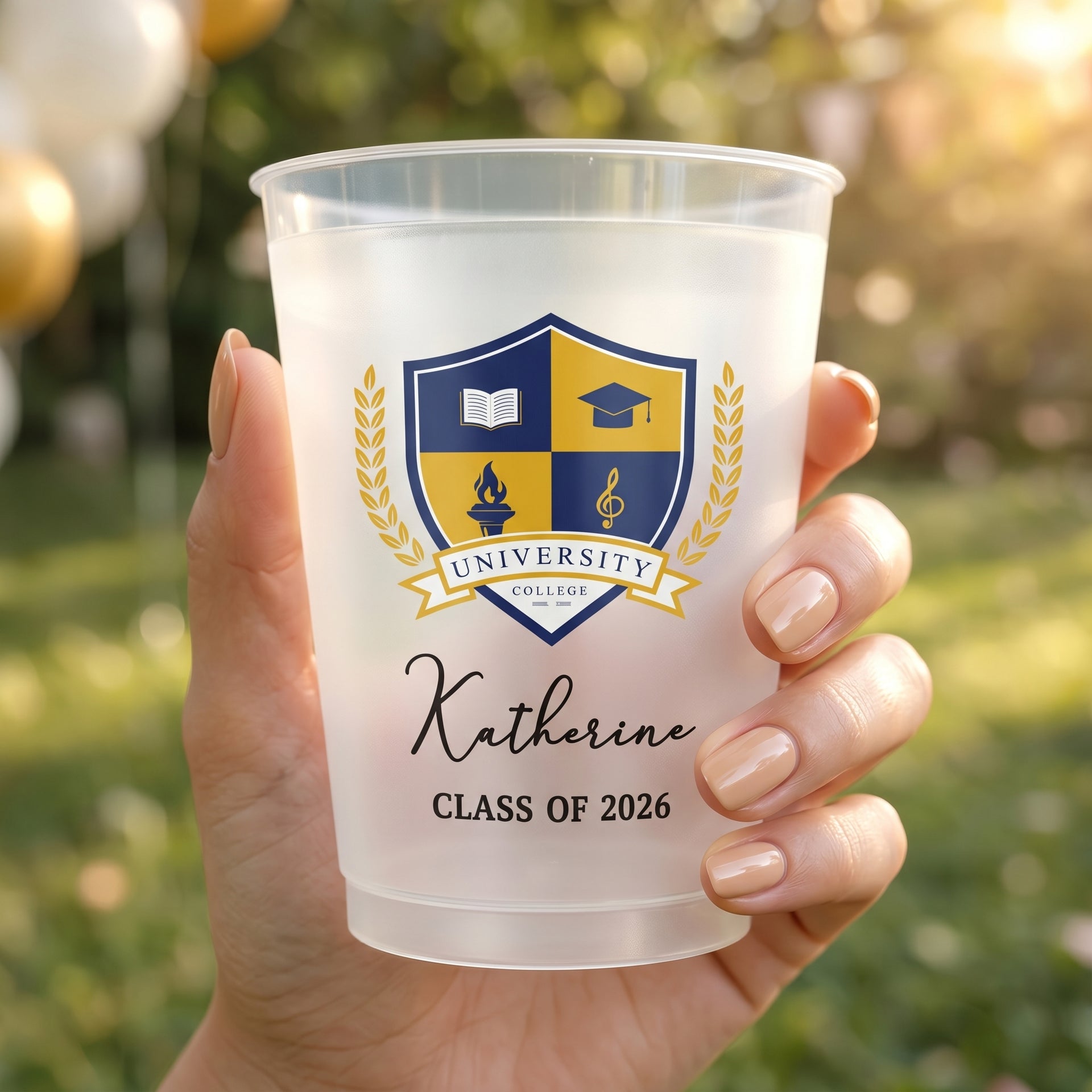 Personalized Frosted Graduation Cups With University Logo & Name | Class Of 2026 Senior Party Favors