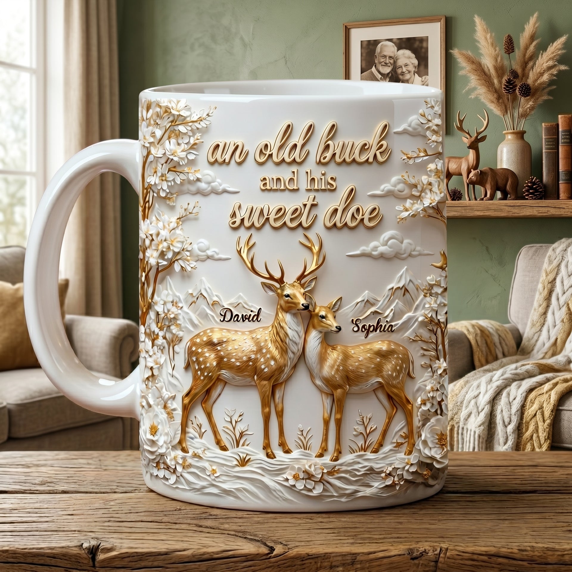 Personalized Precious Deer & Doe Couple Coffee Mug With Names | Unique Anniversary Gift For Couple