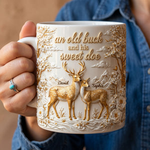 Personalized Precious Deer & Doe Couple Coffee Mug With Names | Unique Anniversary Gift For Couple