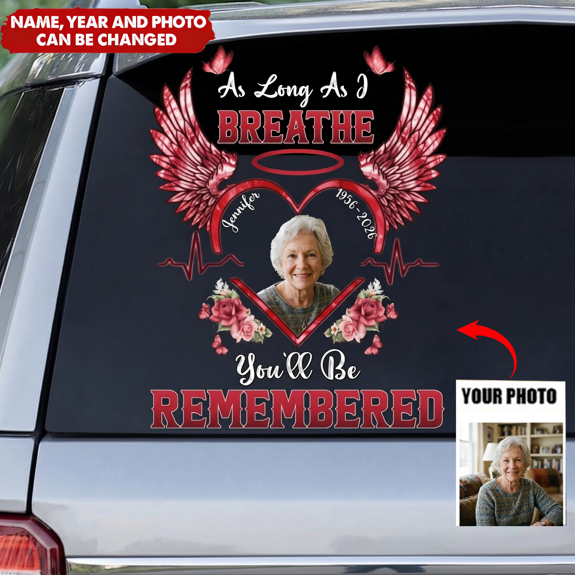Personalized Angel Wings Memorial Decal With Name & Photo & Year | Gift For Loss Of Loved One