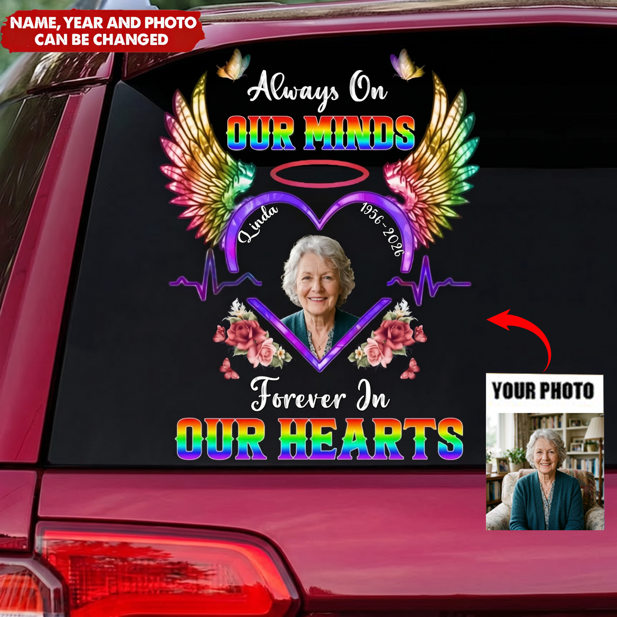 Personalized Angel Wings Memorial Decal With Name & Photo & Year | Gift For Loss Of Loved One