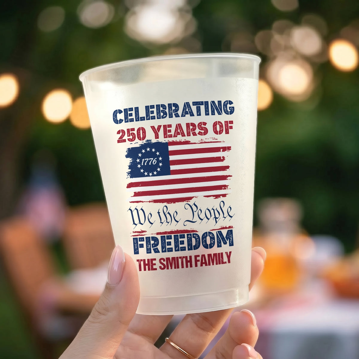 Personalized We The People 250 Years Cups With Family Name | Patriotic Party Favors Drinkware