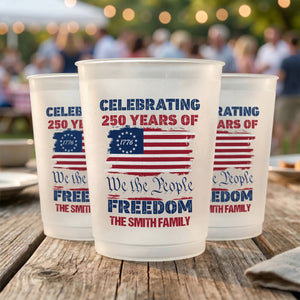 Personalized We The People 250 Years Cups With Family Name | Patriotic Party Favors Drinkware