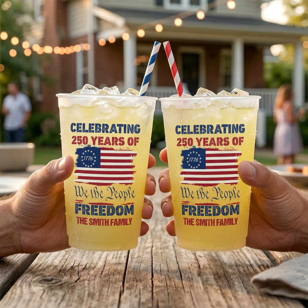 Personalized We The People 250 Years Cups With Family Name | Patriotic Party Favors Drinkware