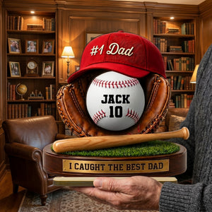 Personalized Baseball Dad 2-Layer Wooden Plaque With 1-6 Names & Numbers - Father's Day Gift For Dad
