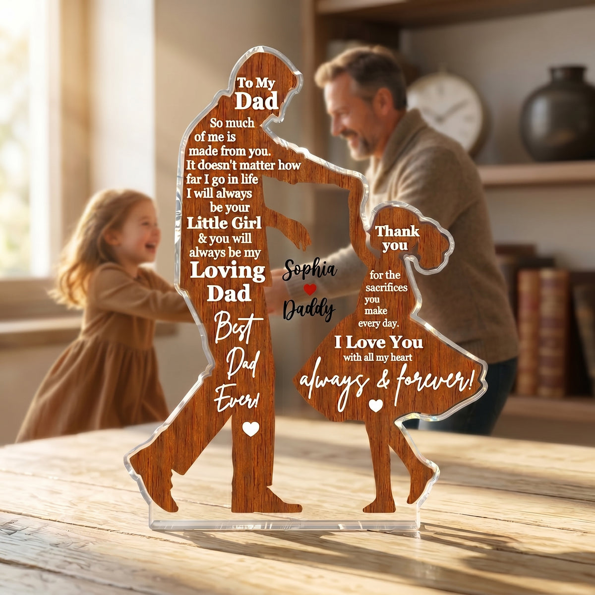 Personalized Shaped Acrylic Plaque Dad & Daughter Dancing With Names -Unique Father's Day Gift