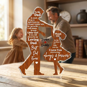 Personalized Shaped Acrylic Plaque Dad & Daughter Dancing With Names -Unique Father's Day Gift