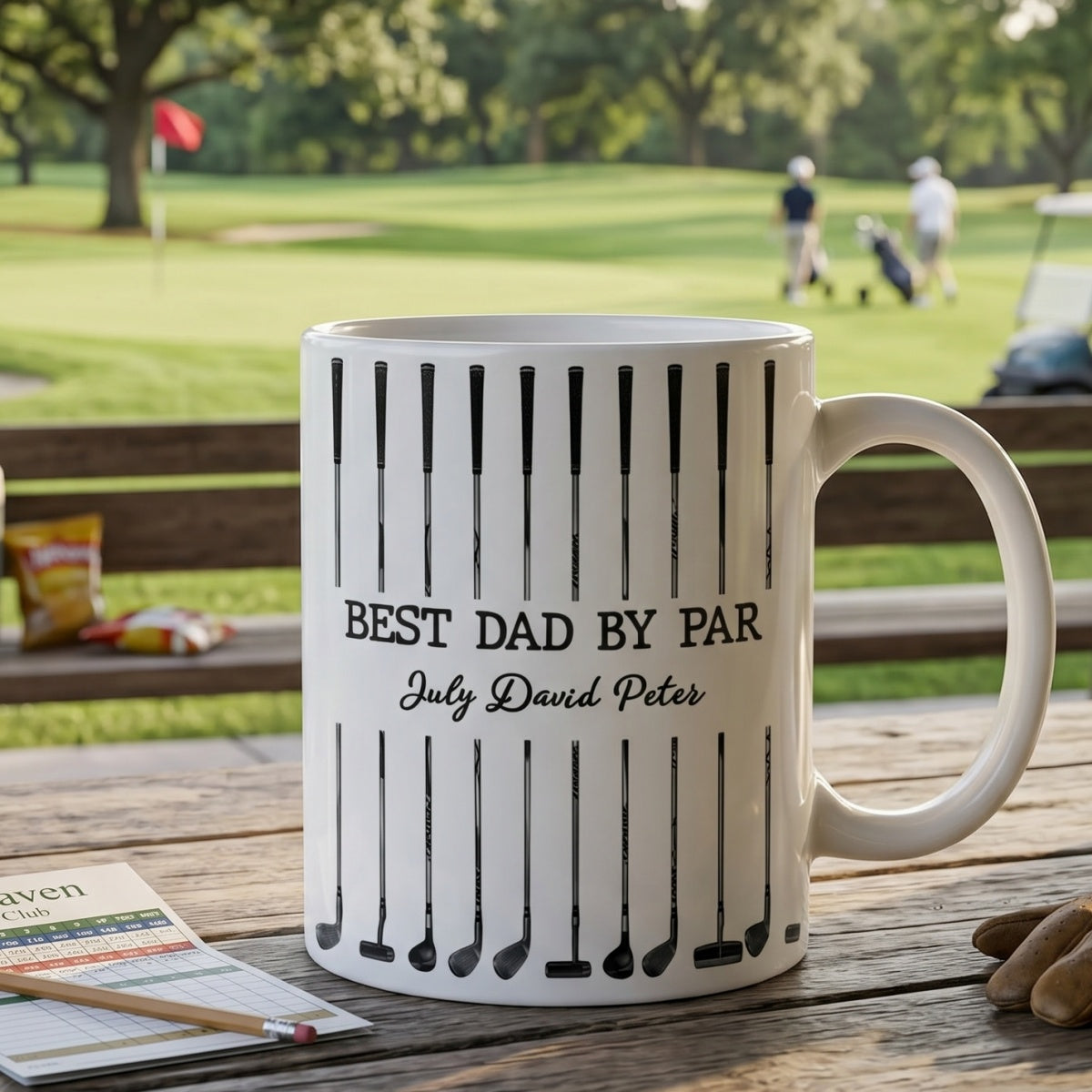 Personalized Ceramic Mug With Kid's Names & Golf Clubs Design - Unique Father's Day Gift