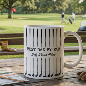 Personalized Ceramic Mug With Kid's Names & Golf Clubs Design - Unique Father's Day Gift