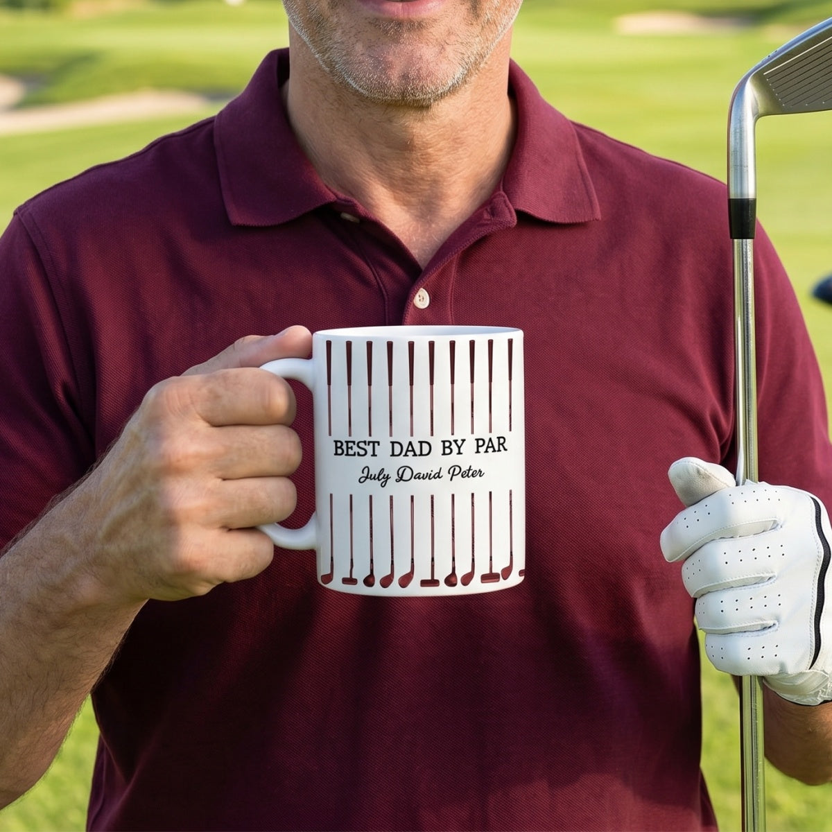 Personalized Ceramic Mug With Kid's Names & Golf Clubs Design - Unique Father's Day Gift