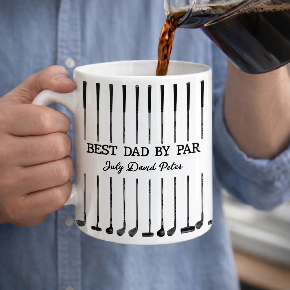 Personalized Ceramic Mug With Kid's Names & Golf Clubs Design - Unique Father's Day Gift