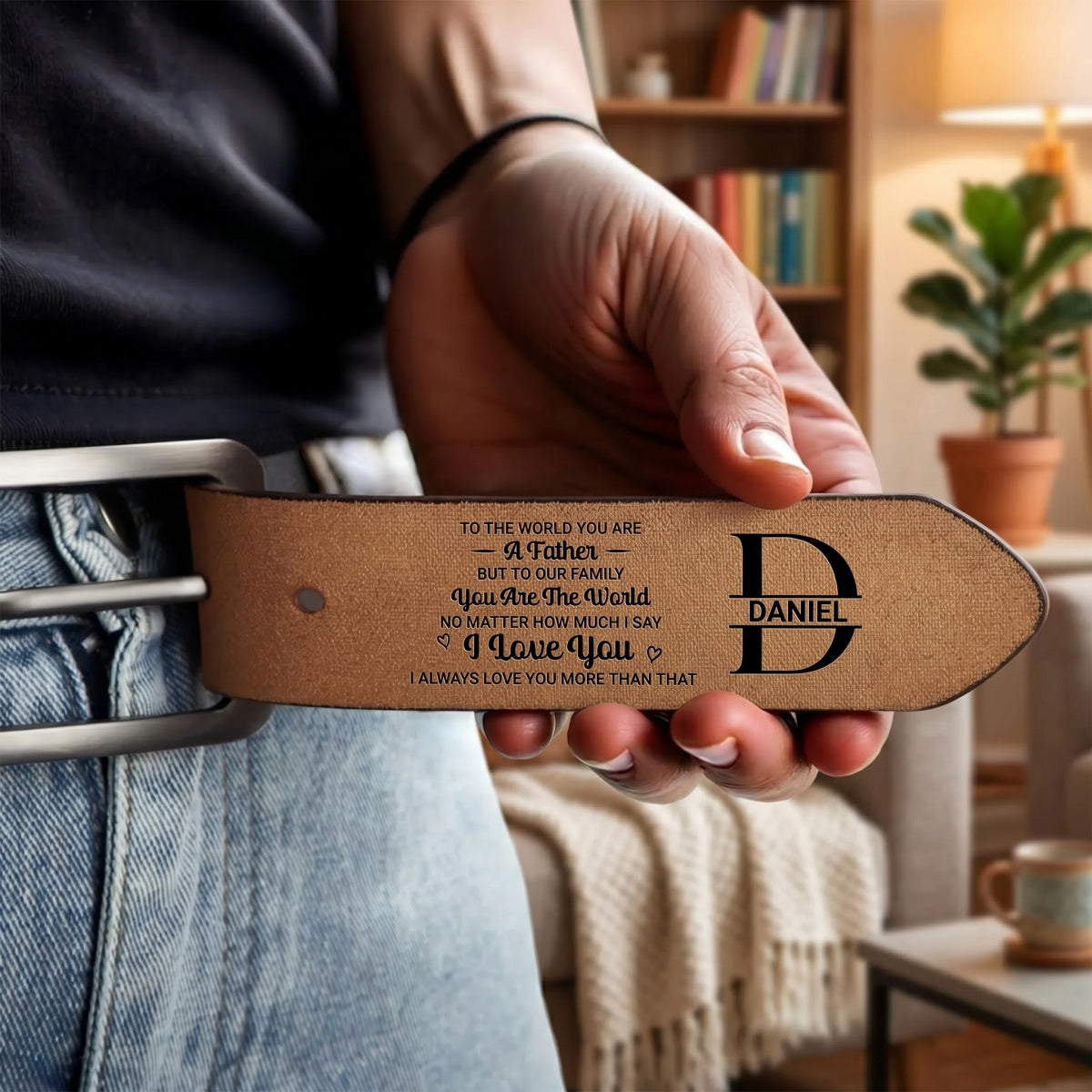 Personalized "I Love You Dad" Engraved Leather Belt - Unique Father's Day Gift