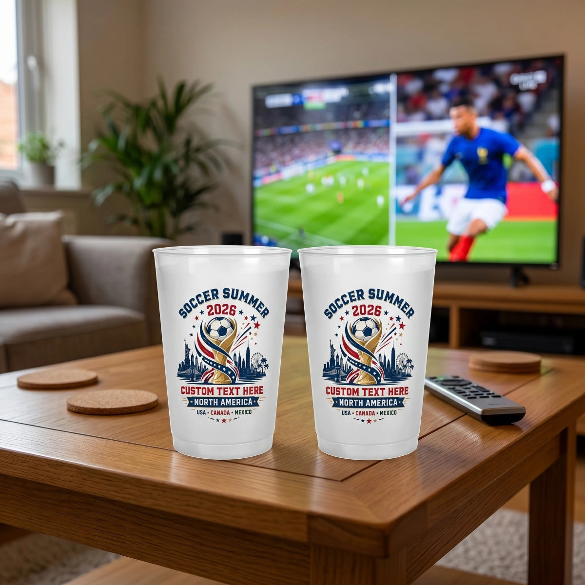 Personalized Soccer Summer 2026 Frosted Cups With Text - Perfect For Fan Events & Tailgates