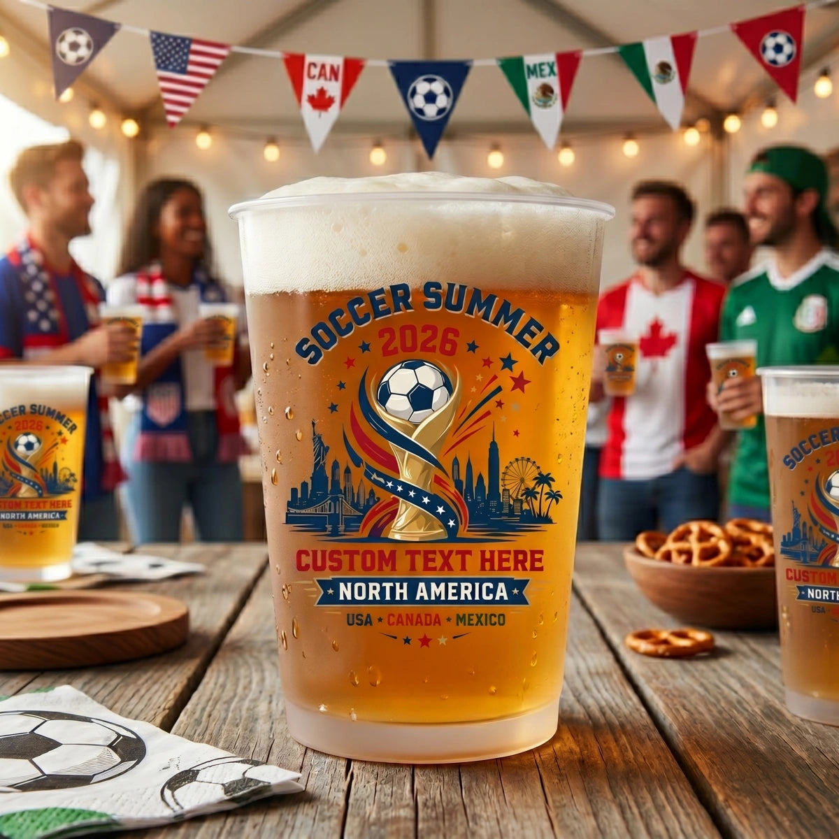 Personalized Soccer Summer 2026 Frosted Cups With Text - Perfect For Fan Events & Tailgates