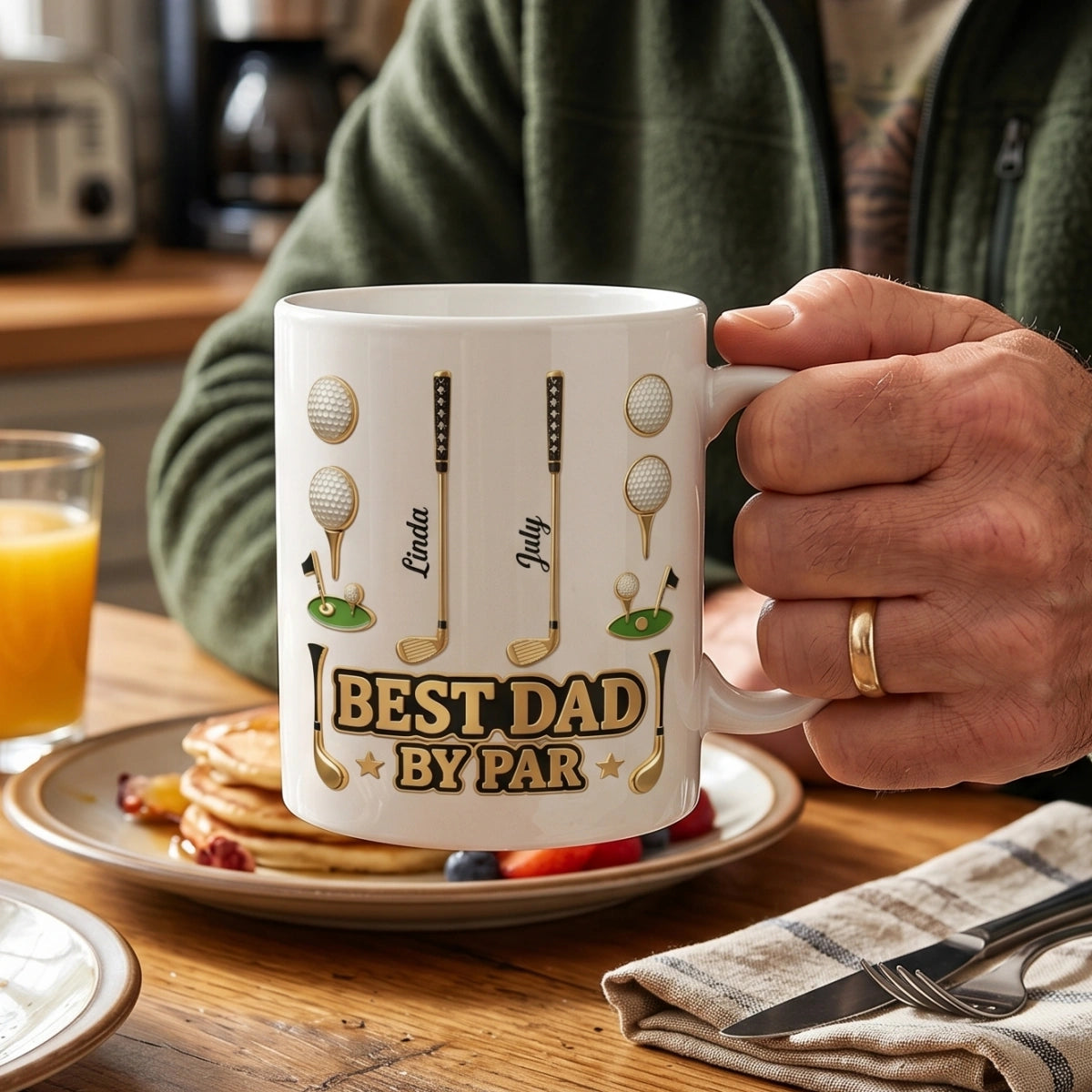 Personalized "Best Dad By Par" Ceramic Coffee Mug With Kid's Names - Father's Day Golf Gift