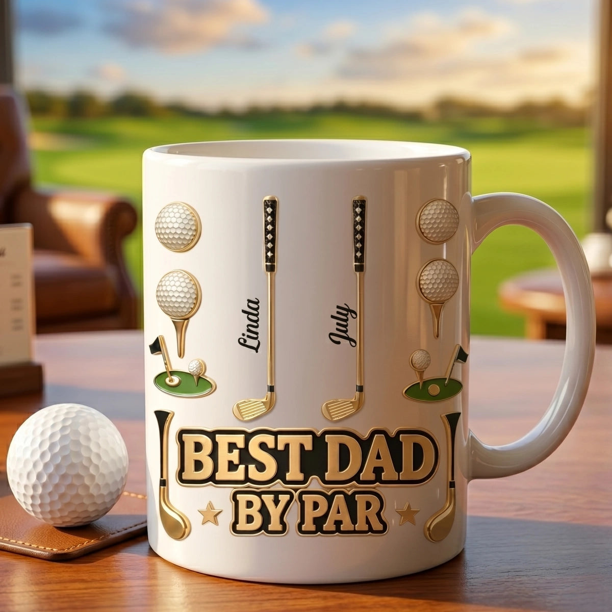 Personalized "Best Dad By Par" Ceramic Coffee Mug With Kid's Names - Father's Day Golf Gift