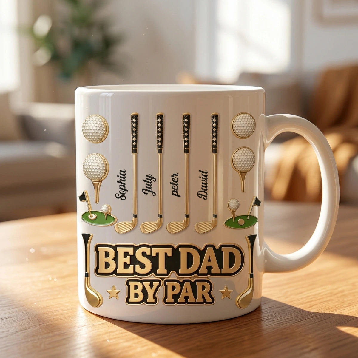 Personalized "Best Dad By Par" Ceramic Coffee Mug With Kid's Names - Father's Day Golf Gift