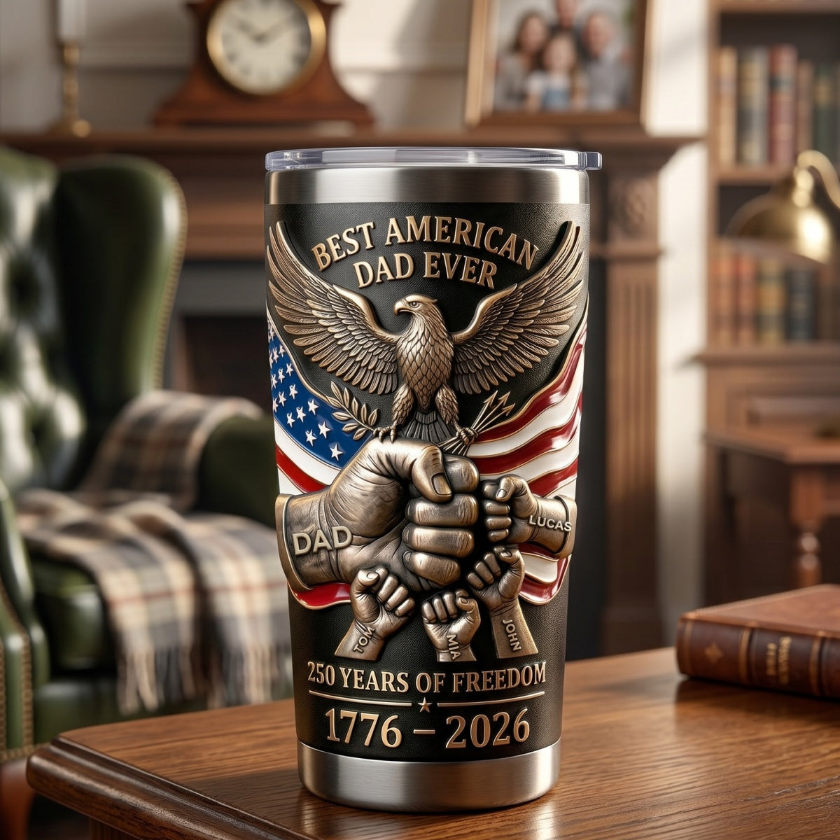 Personalized Patriotic 250 Years Of Freedom Tumbler With 1-4 Kid's Name -  Father's Day Gift