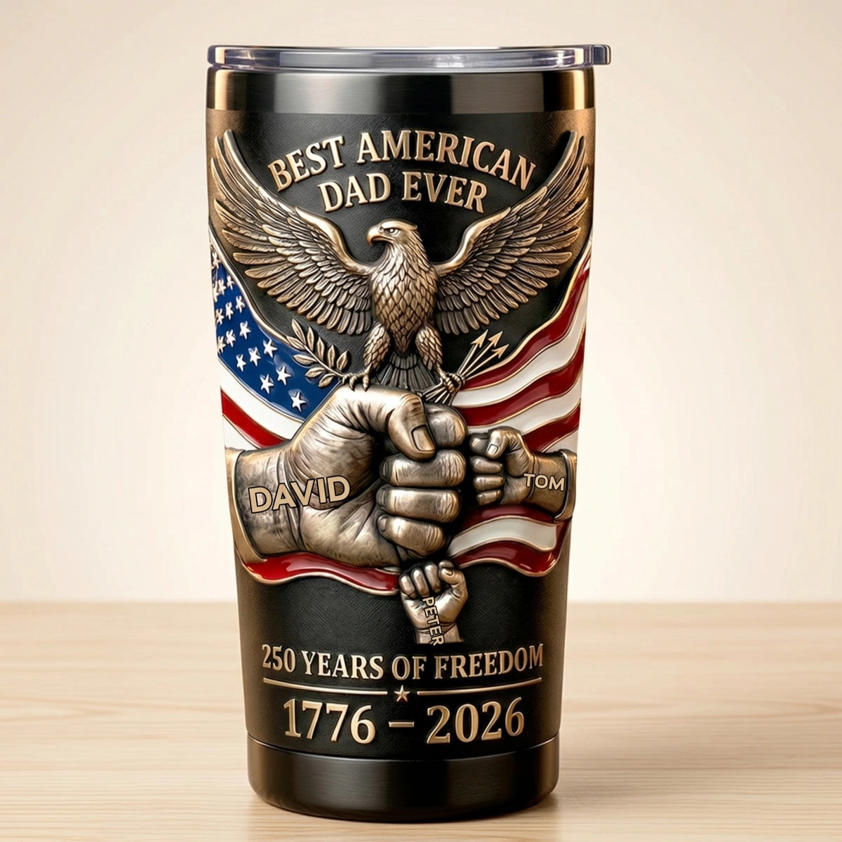 Personalized Patriotic 250 Years Of Freedom Tumbler With 1-4 Kid's Name -  Father's Day Gift