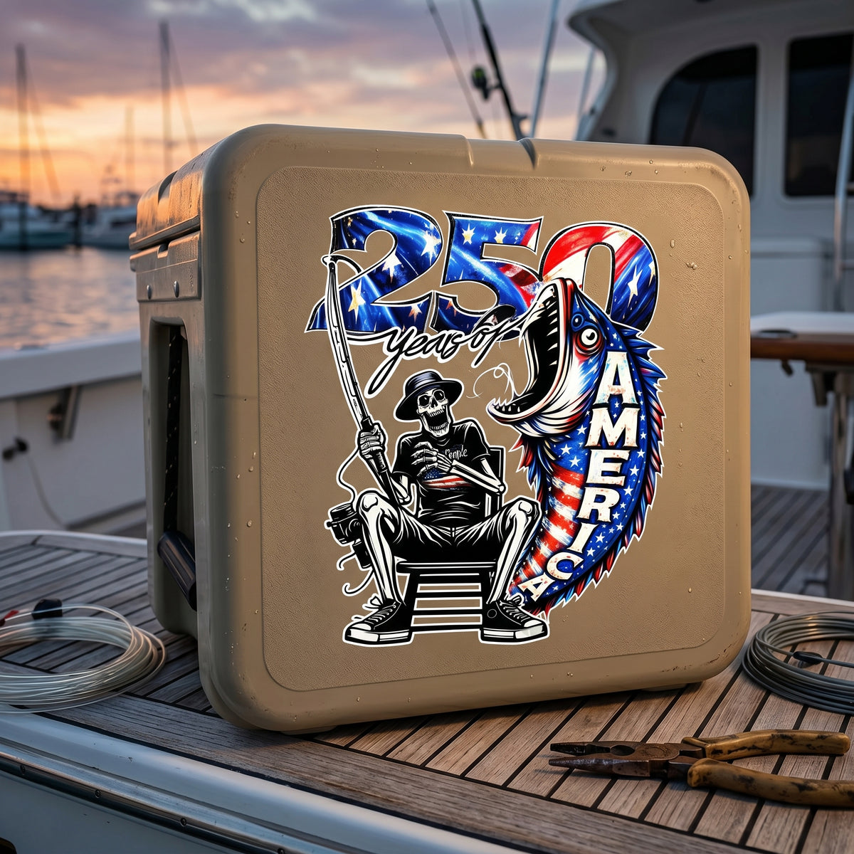 Skeleton Bass Fishing 250 Years Car Window Decal - Creative 4th Of July 2026 Gift