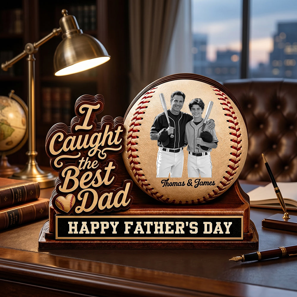 Personalized 4-Layered Baseball Rustic Wooden Block With Photo - Creative Father's Day Gift For Dad