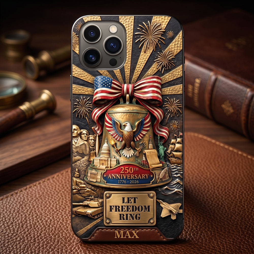 Personalized Liberty Bell USA 250th Anniversary Retro Phone Case With Name - Creative Independence Gift