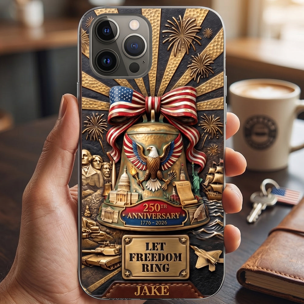 Personalized Liberty Bell USA 250th Anniversary Retro Phone Case With Name - Creative Independence Gift