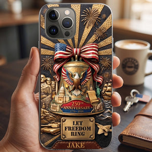 Personalized Liberty Bell USA 250th Anniversary Retro Phone Case With Name - Creative Independence Gift