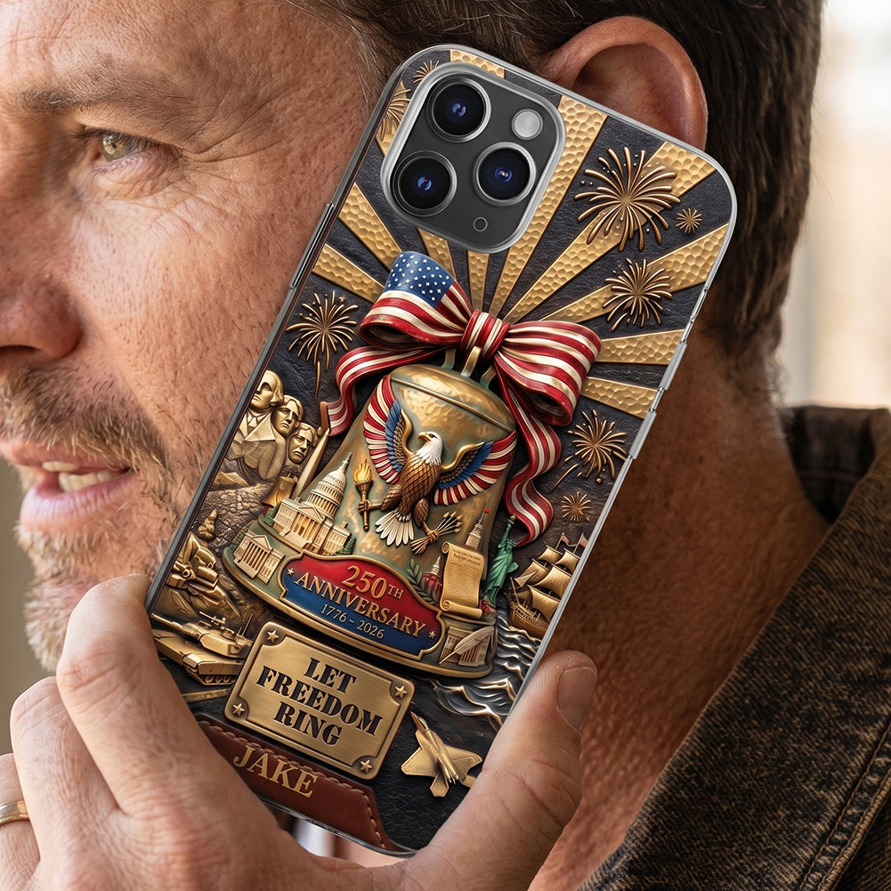 Personalized Liberty Bell USA 250th Anniversary Retro Phone Case With Name - Creative Independence Gift