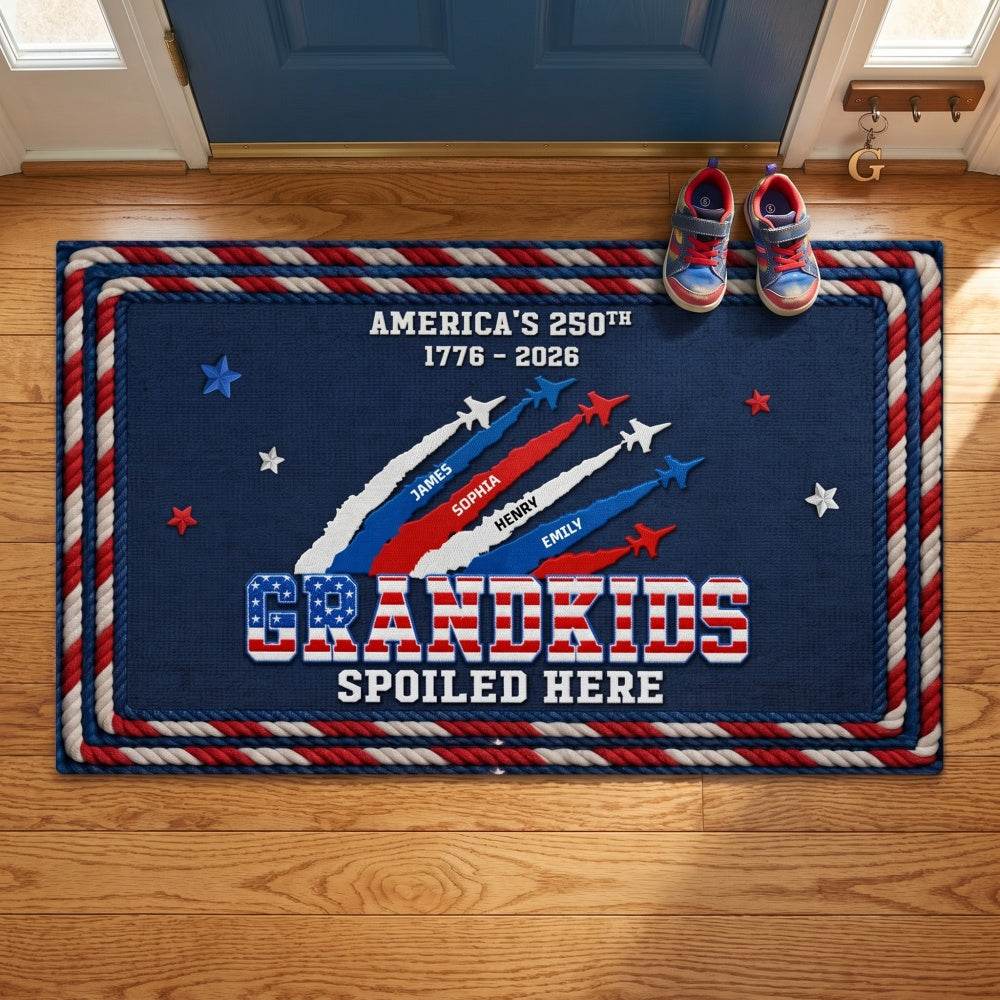 Personalized Grandkids Spoiled Here Doormat With Names - Custom Independence Gift For Grandparents