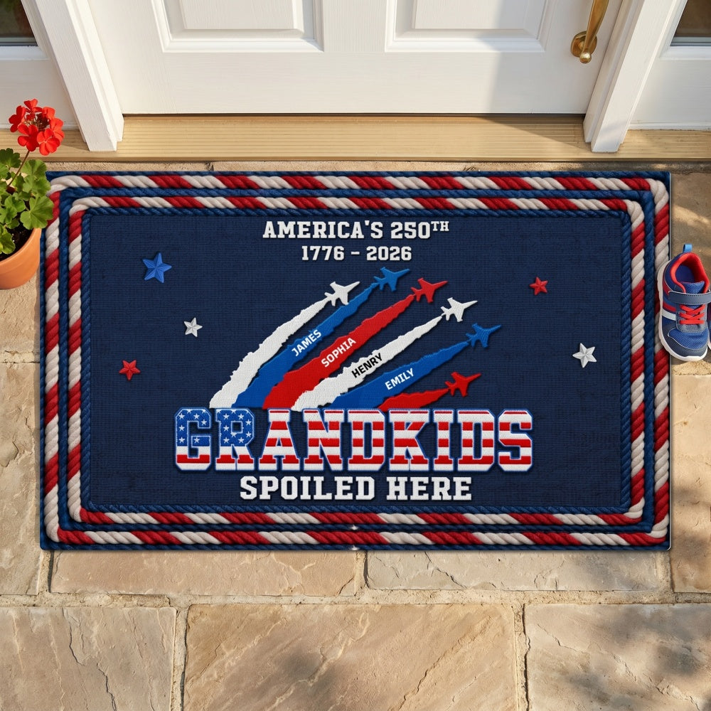 Personalized Grandkids Spoiled Here Doormat With Names - Custom Independence Gift For Grandparents