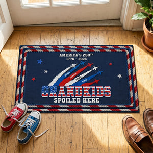 Personalized Grandkids Spoiled Here Doormat With Names - Custom Independence Gift For Grandparents