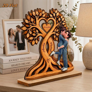 Custom Name & Date Wooden Plaque Heart Tree - Wedding Anniversary Gift for Couples