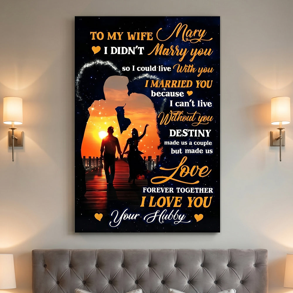 Personalized Night Sky Couples Silhouette Canvas Poster With Name - Anniversary Gift For Wife