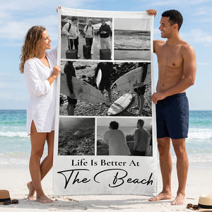 Personalized Photo Collage Beach Towel With Custom Text For Summer Best Friends Trip