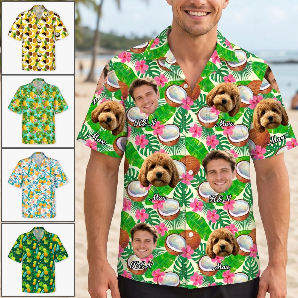 Personalized Face Name Hawaiian Shirt With Tropical Fruit Graphic For Summer Beach Gift