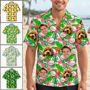 Personalized Face Name Hawaiian Shirt With Tropical Fruit Graphic For Summer Beach Gift