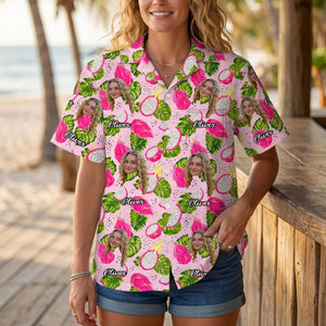 Personalized Face Name Hawaiian Shirt With Tropical Fruit Graphic For Summer Beach Gift