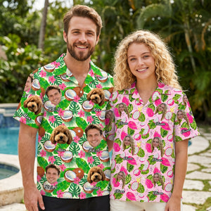 Personalized Face Name Hawaiian Shirt With Tropical Fruit Graphic For Summer Beach Gift