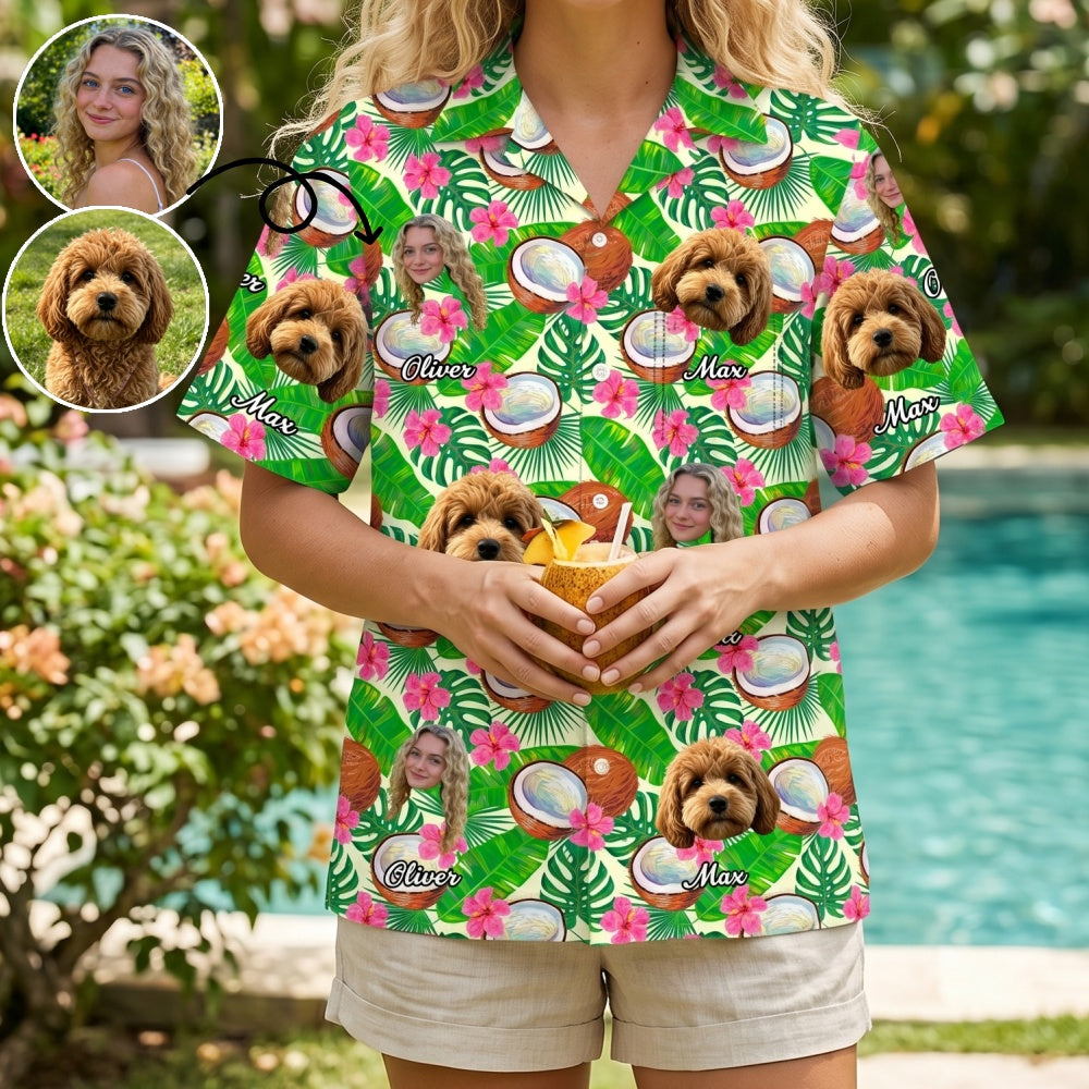 Personalized Face Name Hawaiian Shirt With Tropical Fruit Graphic For Summer Beach Gift