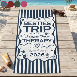 Personalized Name Year Beach Towel With Retro Stripe For Besties Summer Trip