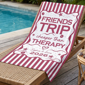 Personalized Name Year Beach Towel With Retro Stripe For Besties Summer Trip